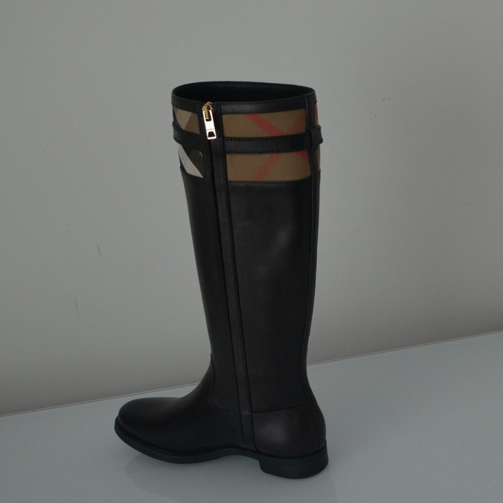 NIB BURBERRY DOUGAL RIDING HOUSE CHECK LEATHER BOOTS - Picture 5 of 9